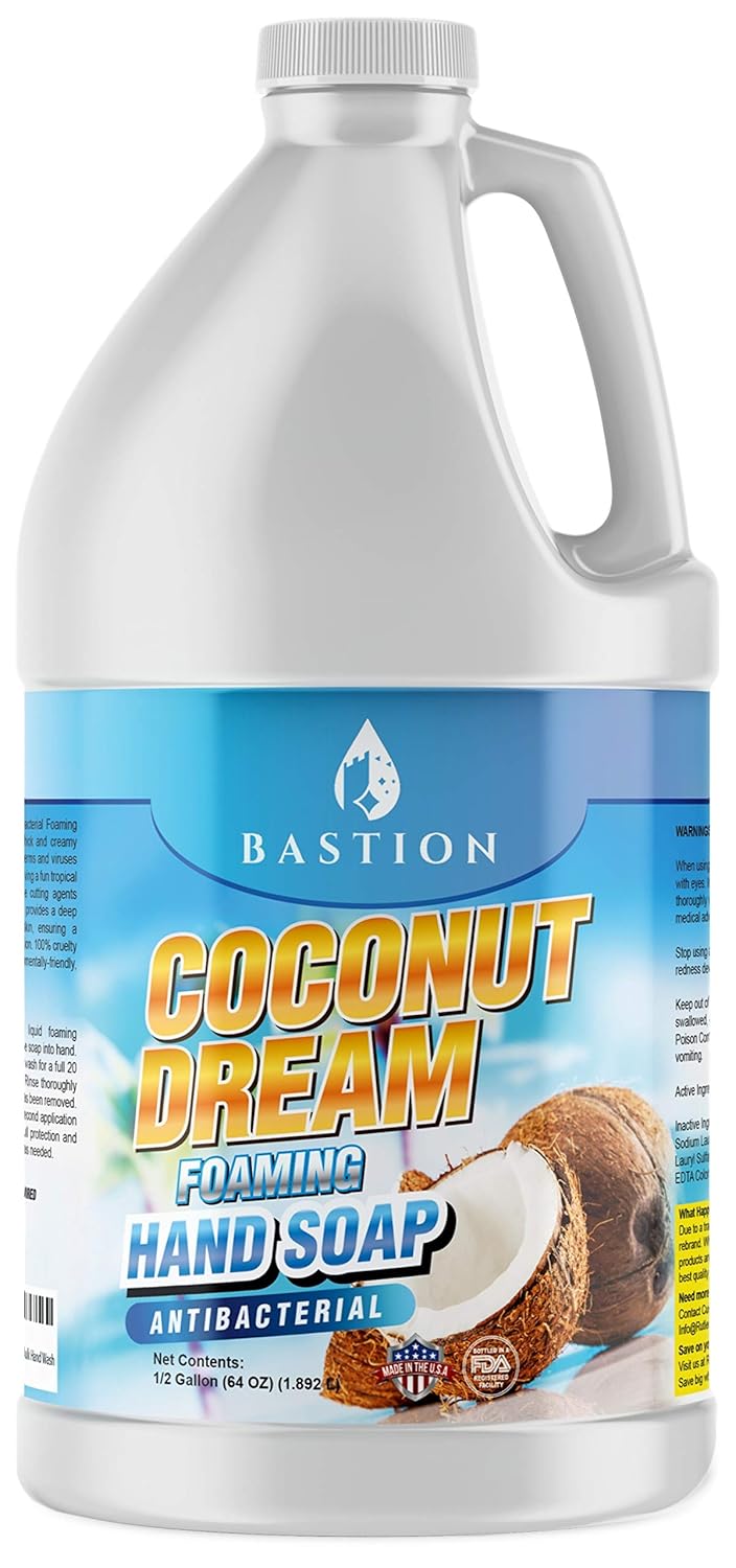 Bastion Antibacterial Foaming Hand Soap  Coconut Dream Hand Wash  Bulk Refill Jug Coconut Dream Scented Nontoxic Made in the USAFoaming Dispenser Required Coconut 12 Gallon 64 oz