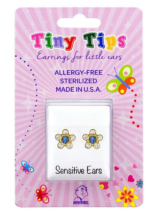 Studex Daisy April Crystal- September Sapphire 24K Pure Gold Plated Ear Studs For Kids  - Image 5