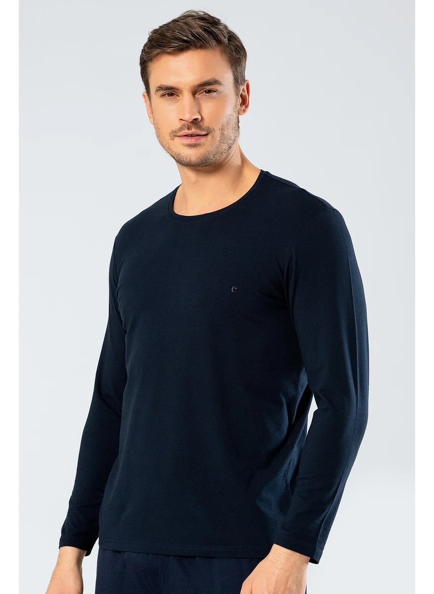 Catherine'S Cacharel 1333 Men's O Neck Long Sleeved T-Shirt - Navy Blue