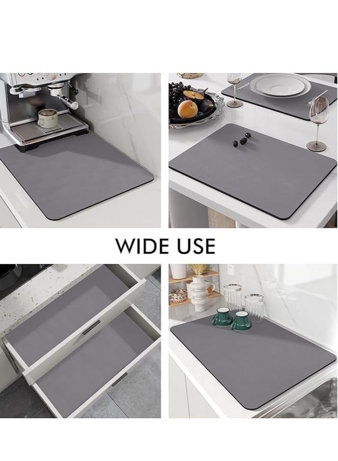 Dish Drying Mat | Size 40L x 30W, 3.5mm Thickness | Durable | Draining Mat | Washable | Quick-Dry | Easy to Clean | Coffee Mat, Polyester Fiber and Rubber, (Gray)  - Image 2