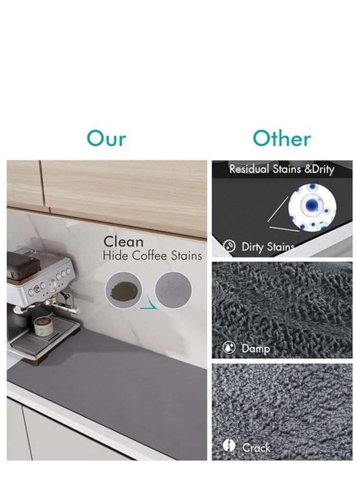 Dish Drying Mat | Size 40L x 30W, 3.5mm Thickness | Durable | Draining Mat | Washable | Quick-Dry | Easy to Clean | Coffee Mat, Polyester Fiber and Rubber, (Gray)  - Image 4
