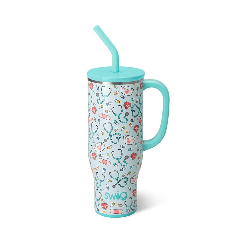 Swig Life 30oz Mega Mug 30 oz Tumbler with Handle and Straw Cup Holder Friendly Dishwasher Safe Lightweight Extra Large Insulated Tumbler Nurse Gifts for Women Scrub Life - Image 2