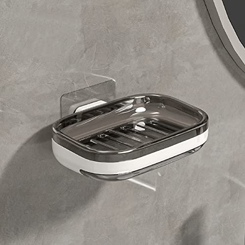 TYZAG Acrylonitrile Butadiene Styrene Abs Soap Holder for Bathroom, Soap Dish Holder, Soap Stand for Bathroom, Wall Mounted Stickable Self Adhesive Soap Case for Bathroom (Single Dish, White & Grey) - Image 1