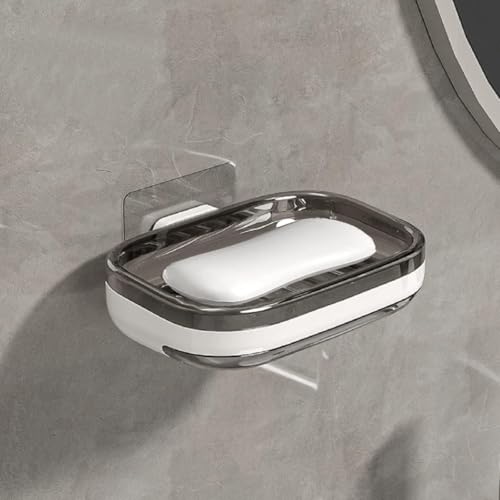 TYZAG Acrylonitrile Butadiene Styrene Abs Soap Holder for Bathroom, Soap Dish Holder, Soap Stand for Bathroom, Wall Mounted Stickable Self Adhesive Soap Case for Bathroom (Single Dish, White & Grey) - Image 3