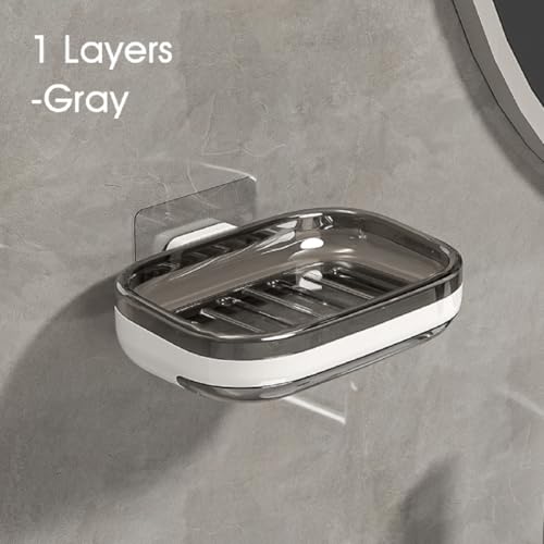 TYZAG Acrylonitrile Butadiene Styrene Abs Soap Holder for Bathroom, Soap Dish Holder, Soap Stand for Bathroom, Wall Mounted Stickable Self Adhesive Soap Case for Bathroom (Single Dish, White & Grey) - Image 5