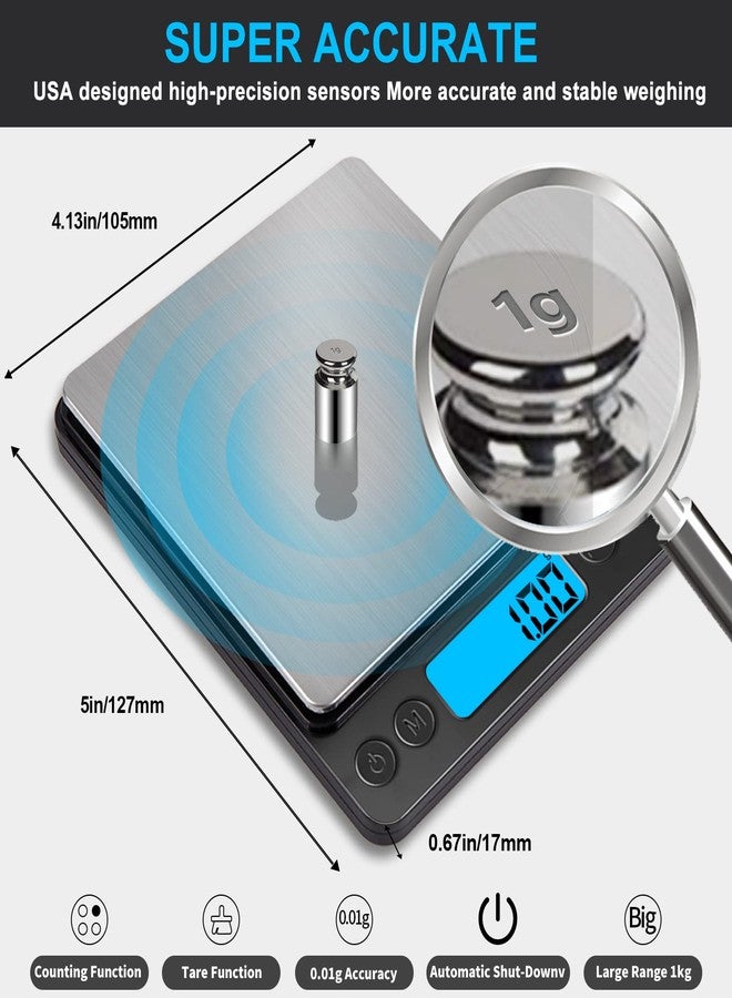 MEIYA Small Digital Gram Scale 1000g by 0.01g, MEIYA High Accuracy Scale for Food Ounces and Grams, Upgrade USB Charging Kitchen Scale Digital Weight for Cooking, Baking, with Tare Function, 9 Units, 2 Tray - Image 3