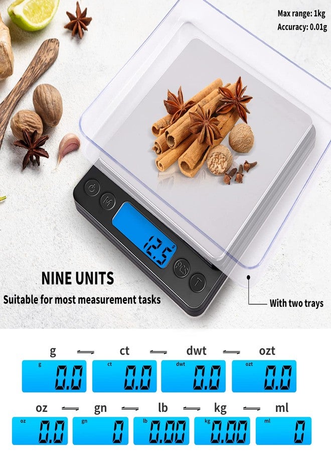 MEIYA Small Digital Gram Scale 1000g by 0.01g, MEIYA High Accuracy Scale for Food Ounces and Grams, Upgrade USB Charging Kitchen Scale Digital Weight for Cooking, Baking, with Tare Function, 9 Units, 2 Tray - Image 5