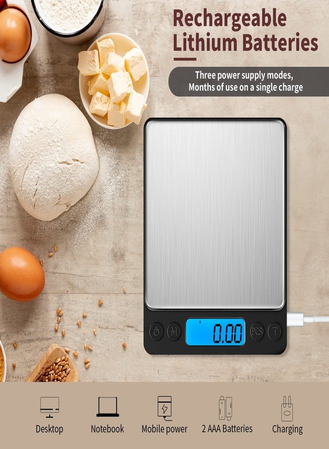 MEIYA Small Digital Gram Scale 1000g by 0.01g, MEIYA High Accuracy Scale for Food Ounces and Grams, Upgrade USB Charging Kitchen Scale Digital Weight for Cooking, Baking, with Tare Function, 9 Units, 2 Tray - Image 2