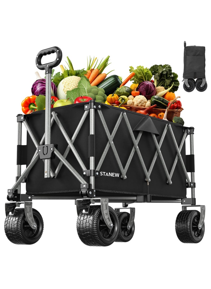DEWINNER Outdoor Wagon Collapsible with Removable Fabric Festival Garden Camping Picnic Cart Supports Max 150kg Portable Transport Trailer Black  - Image 1