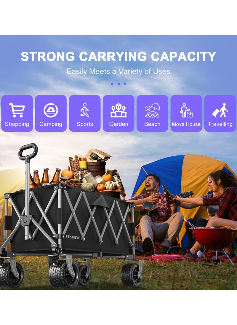 DEWINNER Outdoor Wagon Collapsible with Removable Fabric Festival Garden Camping Picnic Cart Supports Max 150kg Portable Transport Trailer Black  - Image 2