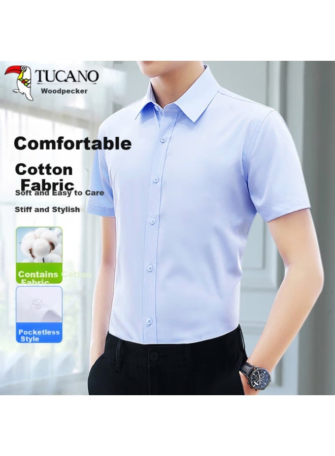 Tucano Men's Summer Short Sleeve Shirt Business Formal Pure Color Casual Fashion All-match Men's Wear Light Blue 3XL - Image 1