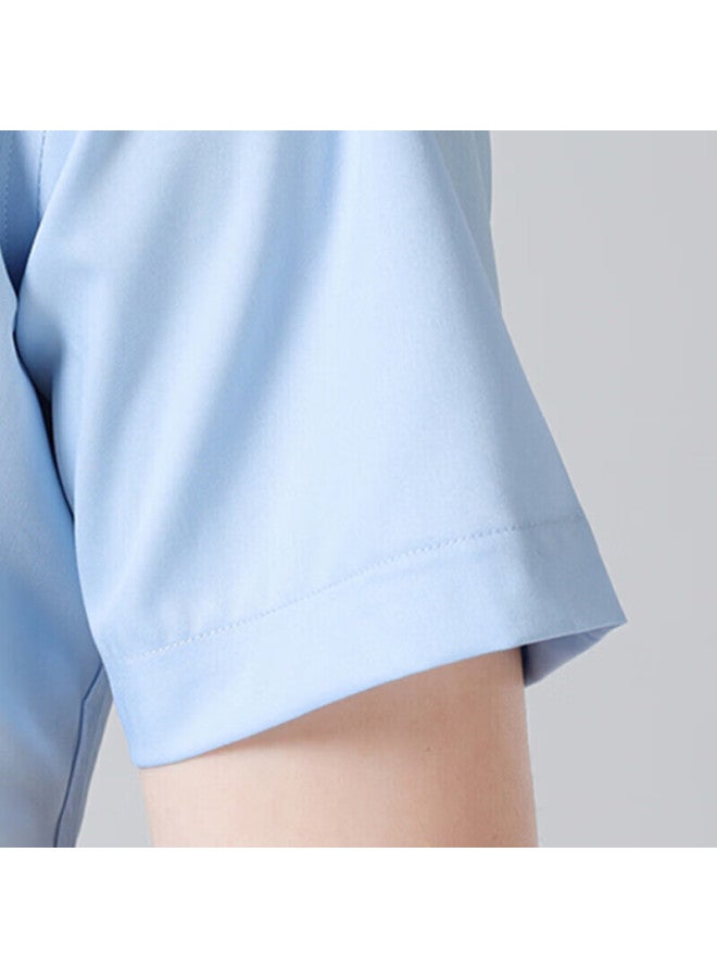 Tucano Men's Summer Short Sleeve Shirt Business Formal Pure Color Casual Fashion All-match Men's Wear Light Blue 3XL - Image 3