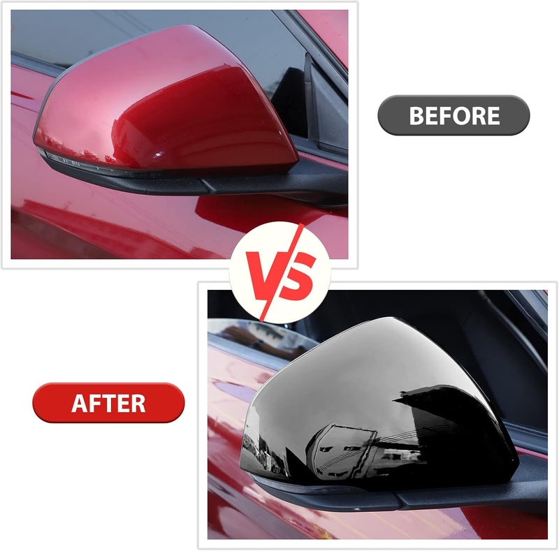 RT-TCZ Rearview Mirror Cover Trim Kit Decoration for Ford Mustang 2015 2016 2017 2018 2019 2020 2021 2022 (Black) - Image 4
