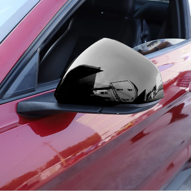 RT-TCZ Rearview Mirror Cover Trim Kit Decoration for Ford Mustang 2015 2016 2017 2018 2019 2020 2021 2022 (Black) - Image 3