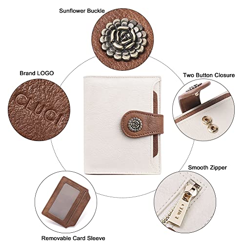 CLUCI Small Wallets for Women RFID Blocking Leather Trifold Compact Credit Card Holder with ID Window Ladies Zipper Coin Purse Beige with Brown - Image 5