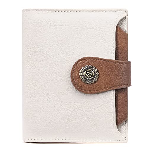 CLUCI Small Wallets for Women RFID Blocking Leather Trifold Compact Credit Card Holder with ID Window Ladies Zipper Coin Purse Beige with Brown - Image 1
