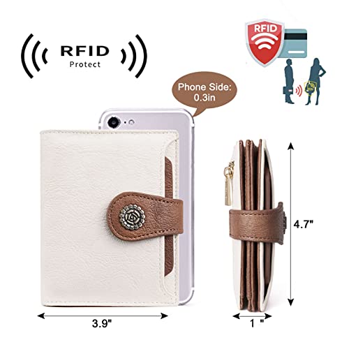 CLUCI Small Wallets for Women RFID Blocking Leather Trifold Compact Credit Card Holder with ID Window Ladies Zipper Coin Purse Beige with Brown - Image 3