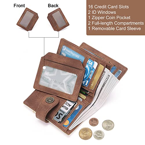 CLUCI Small Wallets for Women RFID Blocking Leather Trifold Compact Credit Card Holder with ID Window Ladies Zipper Coin Purse Beige with Brown - Image 4