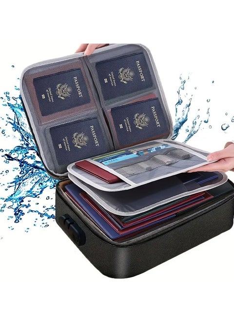 3 Layer Document Bag With Combination Lock and Water Resistant Zipper Document Safe Portable Travel Home Organizer Bag