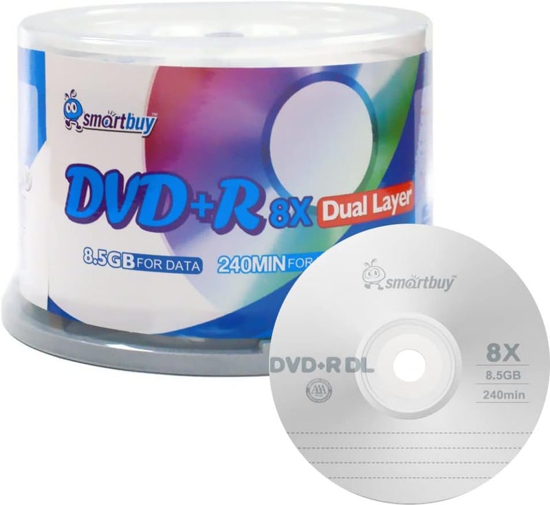 Smartbuy 8.5gb/240min 8X DVD+R DL Dual Layer Double Layer Logo Blank Media Disc Spindle (50-Disc) - Image 1