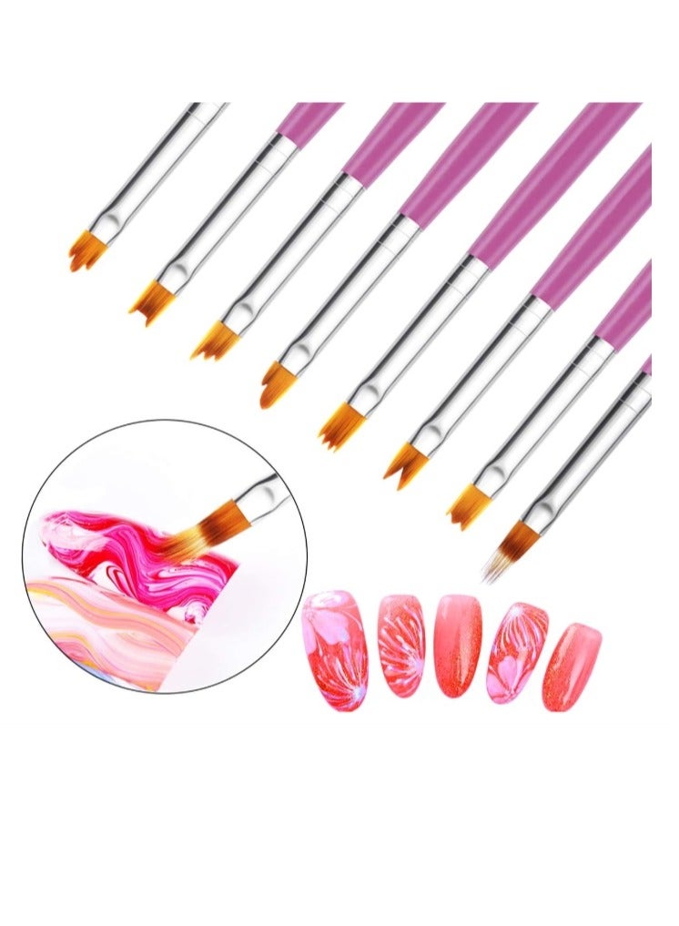 OASIS-TH 8 Pcs Gel Ombre Gradient Nail Art Brush Set, UV Gel Painting Pen, Purple Handle Manicure Nail Art Tip Builder Liner Polish Pen Tools - Image 2