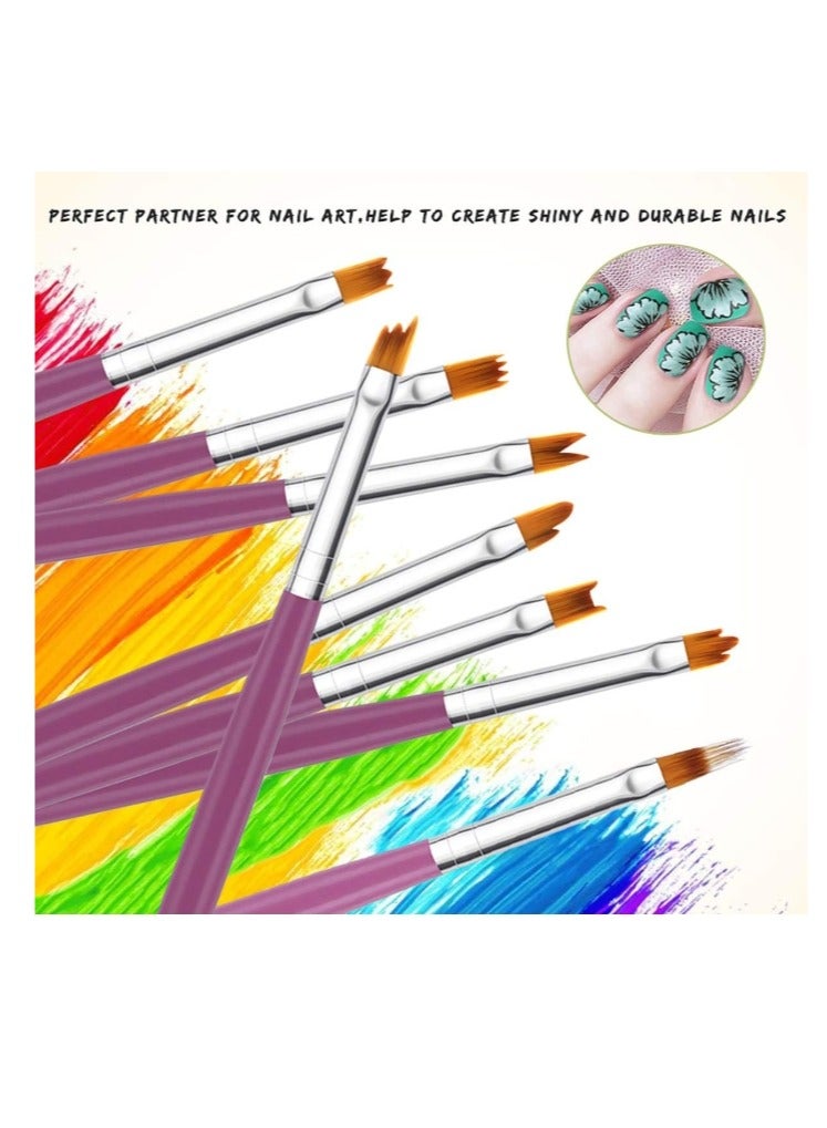 OASIS-TH 8 Pcs Gel Ombre Gradient Nail Art Brush Set, UV Gel Painting Pen, Purple Handle Manicure Nail Art Tip Builder Liner Polish Pen Tools - Image 3