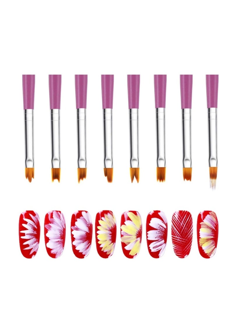 OASIS-TH 8 Pcs Gel Ombre Gradient Nail Art Brush Set, UV Gel Painting Pen, Purple Handle Manicure Nail Art Tip Builder Liner Polish Pen Tools - Image 1