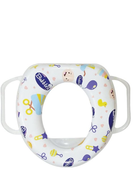 Soft Potty Seat and Potty Training Seat - Soft Cushion, Baby Potty Training, Handles, Safe, Easy to Clean, for Toddler, Kid, Boys and Girls. – The padded Bubbles base is made of strong plastic and lined with a thick and strong layer of sponge and covered with soft linoleum on your child’s skin to make him feel comfortable. – Suitable for a child in the stage of training to take off the diaper (potty training) – Lightweight, easy to carry and clean. – Colorful to attract children’s attention and encourage them to take off the diaper and enter the bathroom