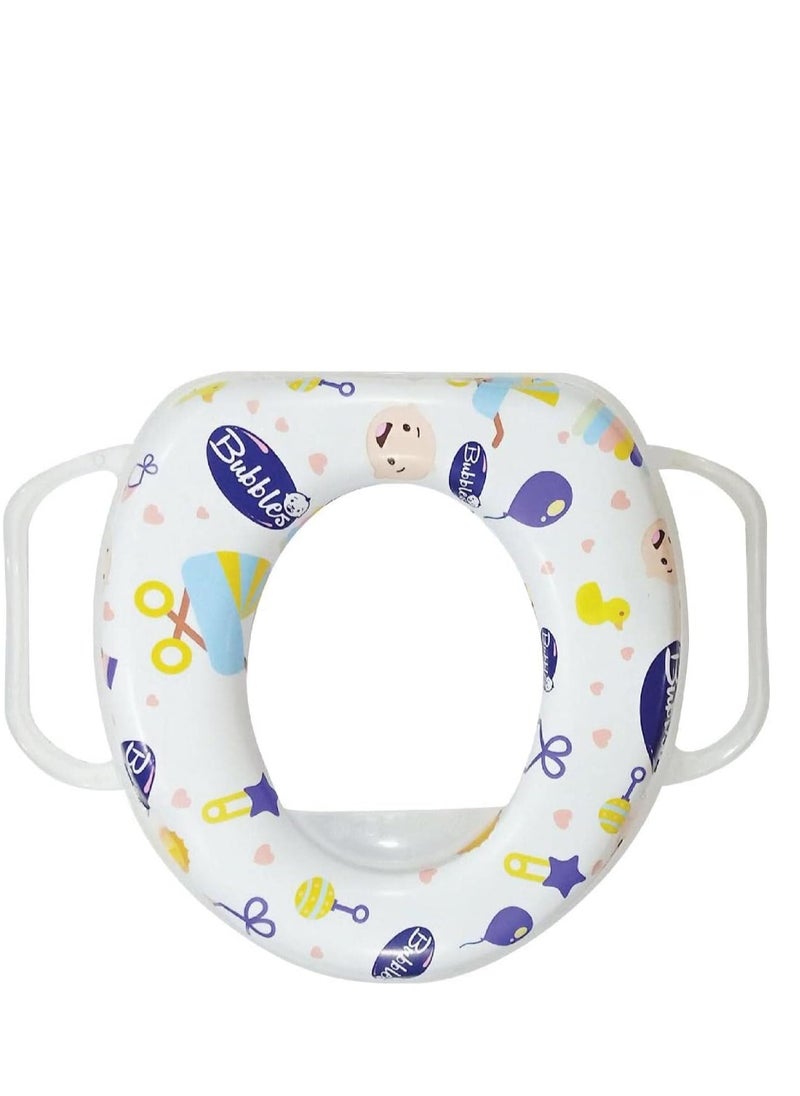 Bubbles - Soft Potty Seat and Potty Training Seat - Soft Cushion, Baby Potty Training, Handles, Safe, Easy to Clean, for Toddler, Kid, Boys and Girls. – The padded Bubbles base is made of strong plastic and lined with a thick and strong layer of sponge and covered with soft linoleum on your child’s skin to make him feel comfortable. – Suitable for a child in the stage of training to take off the diaper (potty training) – Lightweight, easy to carry and clean. – Colorful to attract children’s attention and encourage them to take off the diaper and enter the bathroom - Image 1