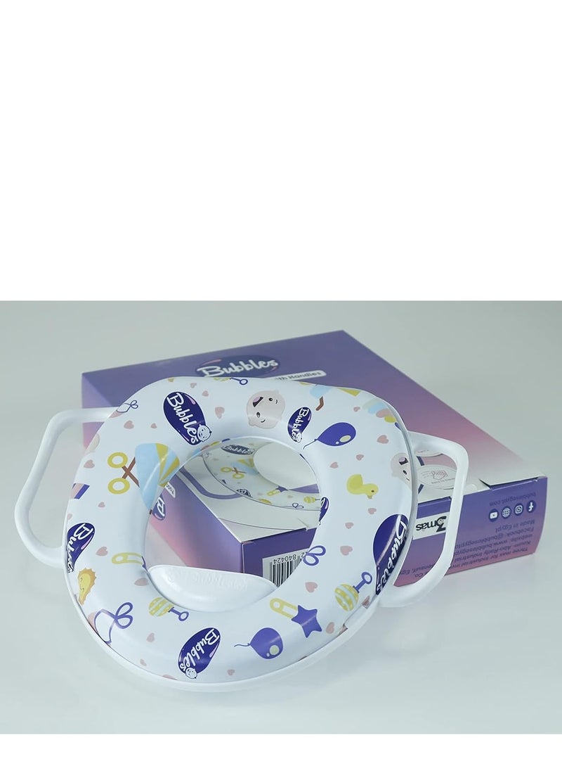 Bubbles - Soft Potty Seat and Potty Training Seat - Soft Cushion, Baby Potty Training, Handles, Safe, Easy to Clean, for Toddler, Kid, Boys and Girls. – The padded Bubbles base is made of strong plastic and lined with a thick and strong layer of sponge and covered with soft linoleum on your child’s skin to make him feel comfortable. – Suitable for a child in the stage of training to take off the diaper (potty training) – Lightweight, easy to carry and clean. – Colorful to attract children’s attention and encourage them to take off the diaper and enter the bathroom - Image 1