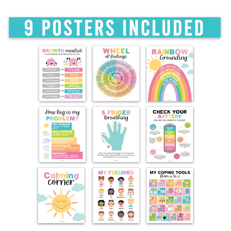 Hadley Designs 9 Calming Corner Posters for Classroom Decor - Feelings Chart for Kids, School Counselor Office Decor, Sensory Calm Down Corner Items Kids, Pastel Homeschool & Daycare Emotions Chart - Image 2