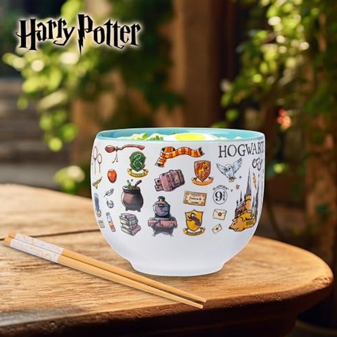 Silver Buffalo Harry Potter Icons Ceramic Ramen Noodle Rice Bowl with Chopsticks, Microwave Safe, 20 Ounces - Image 3