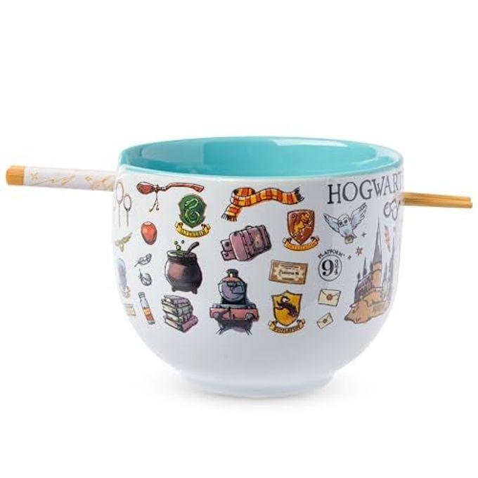 Silver Buffalo Harry Potter Icons Ceramic Ramen Noodle Rice Bowl with Chopsticks, Microwave Safe, 20 Ounces - Image 4