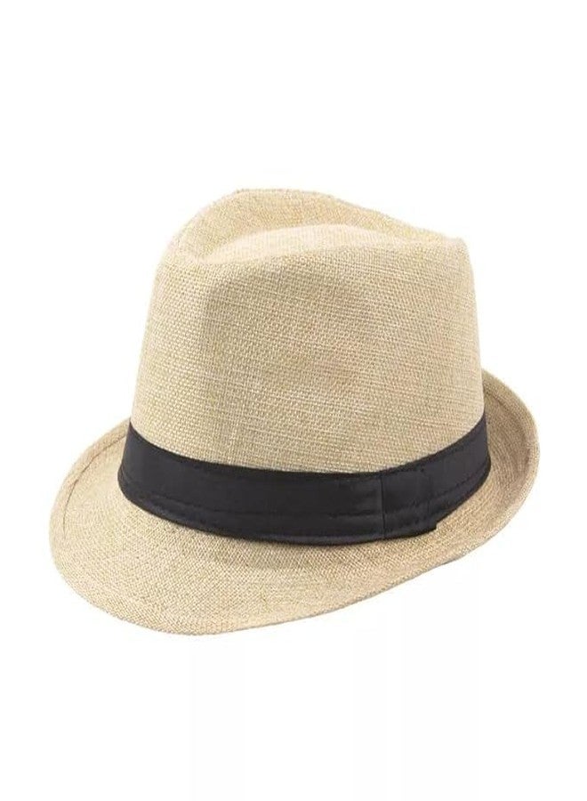 Shifter Western Style Trilby/Fedora Hat - Round Stylish Summer Travel Hat for Men, Women, Boys, and Girls (Beige) - Image 1