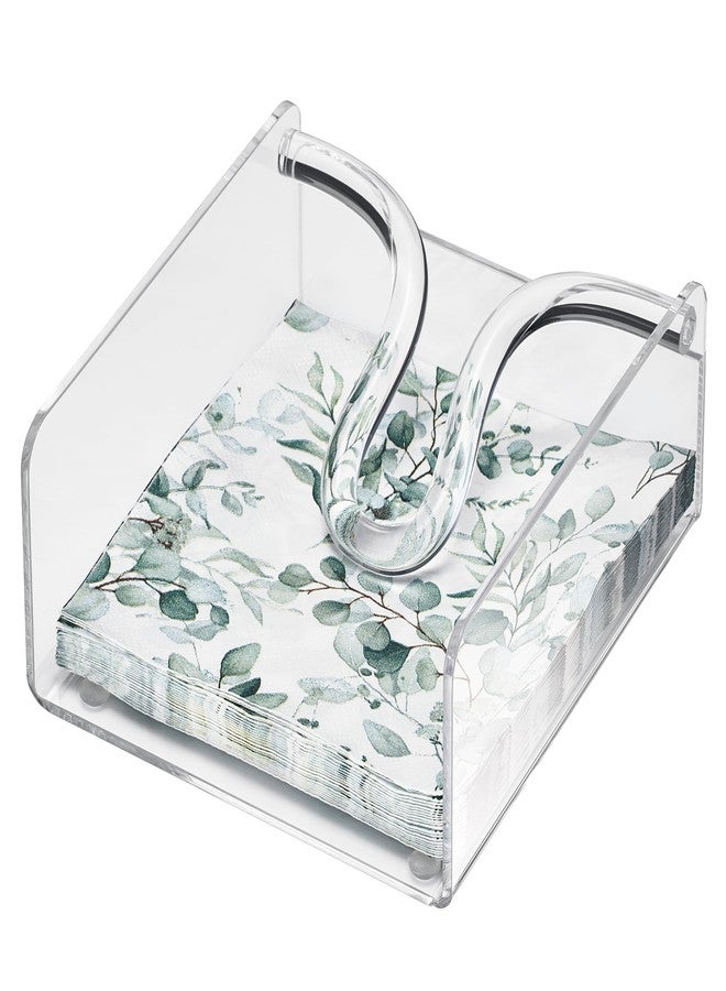 Khen Clear Acrylic Square Cocktail Napkin Holder (5.1"x5.5"), Unbreakable Plastic Napkin Dispenser with Weighted Arm and Non-Slip Pads, Kitchen, Dining Table, Bathroom Vanity, Shatterproof BPA-free - Image 1