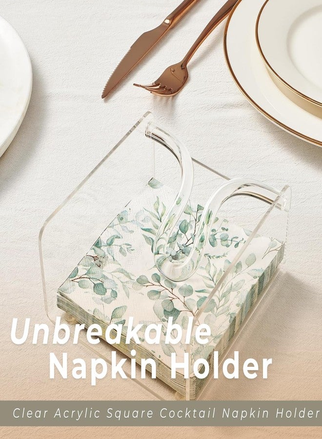 Khen Clear Acrylic Square Cocktail Napkin Holder (5.1"x5.5"), Unbreakable Plastic Napkin Dispenser with Weighted Arm and Non-Slip Pads, Kitchen, Dining Table, Bathroom Vanity, Shatterproof BPA-free - Image 2