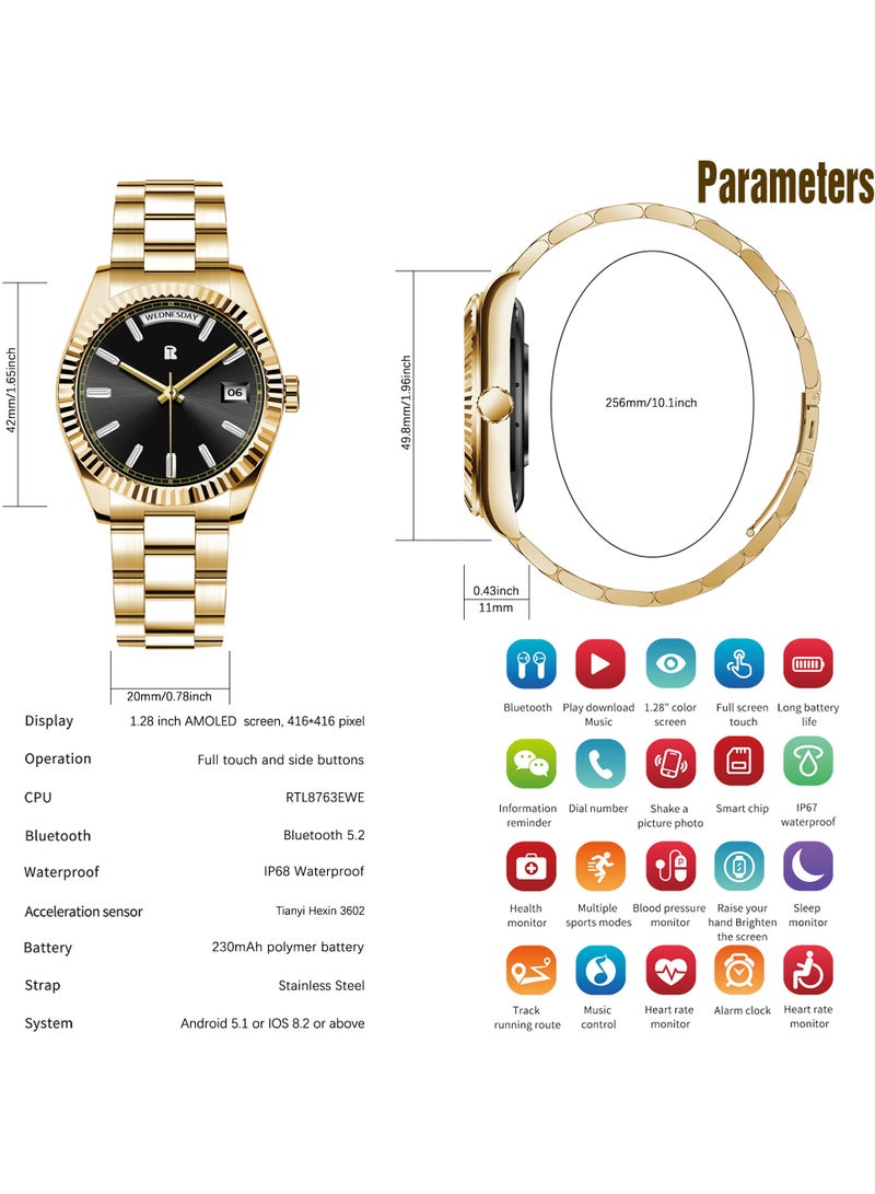 Men's Smart Watch Women 1.28" AMOLED Waterproof Small Smartwatch for Men Women Fitness Tracker Heart Rate Sleep Monitor Activity Tracker for Android and iPhone