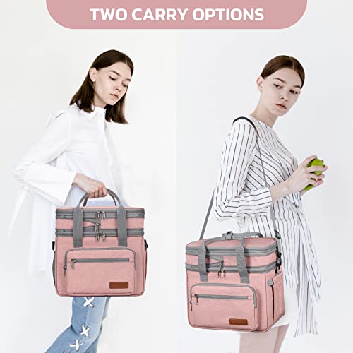 Maelstrom Lunch Bag Women,23L Insulated Lunch Box for Men Women,Expandable Double Deck Lunch Cooler Bag,Lightweight Leakproof Lunch Tote Bag with Side Tissue Pocket,Pink - Image 4