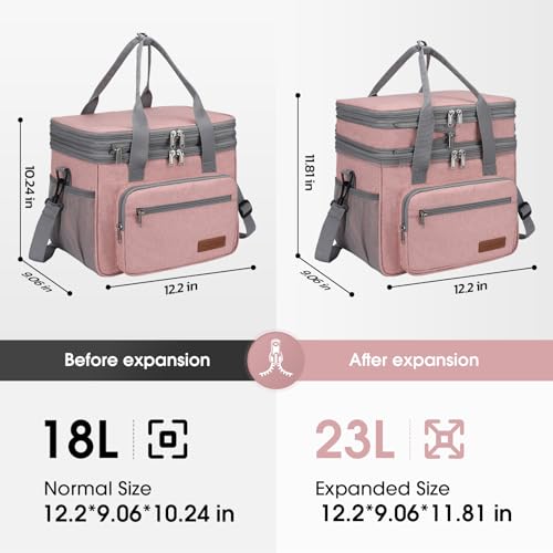 Maelstrom Lunch Bag Women,23L Insulated Lunch Box for Men Women,Expandable Double Deck Lunch Cooler Bag,Lightweight Leakproof Lunch Tote Bag with Side Tissue Pocket,Pink - Image 2