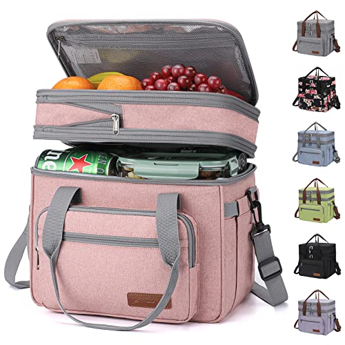 Maelstrom Lunch Bag Women,23L Insulated Lunch Box for Men Women,Expandable Double Deck Lunch Cooler Bag,Lightweight Leakproof Lunch Tote Bag with Side Tissue Pocket,Pink - Image 1
