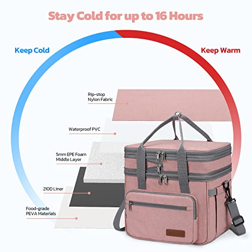 Maelstrom Lunch Bag Women,23L Insulated Lunch Box for Men Women,Expandable Double Deck Lunch Cooler Bag,Lightweight Leakproof Lunch Tote Bag with Side Tissue Pocket,Pink - Image 5