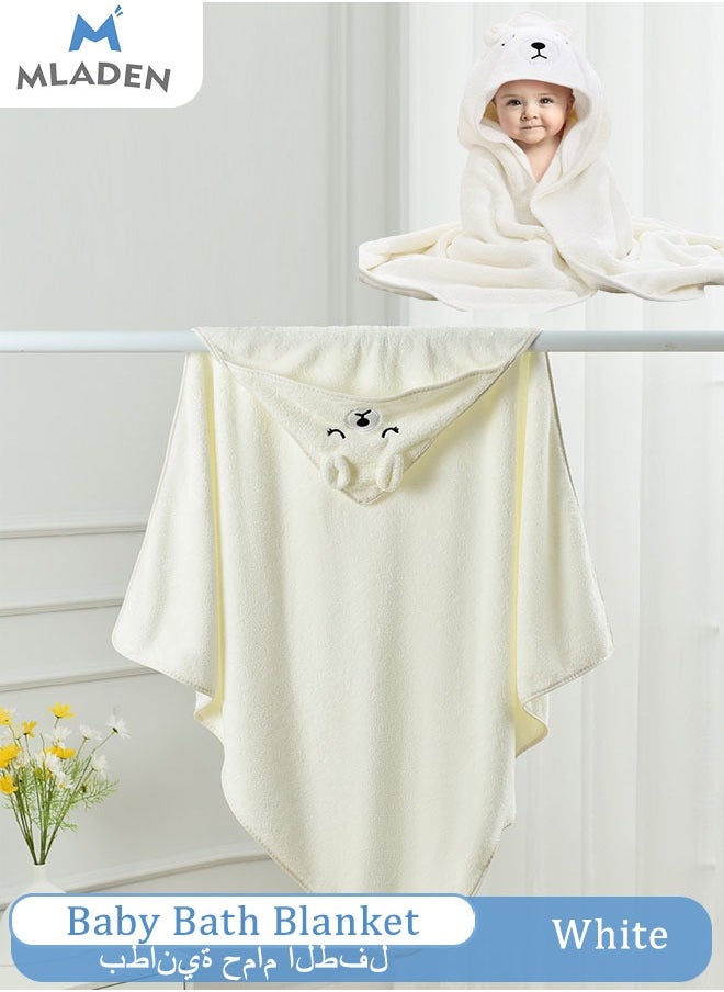 MLADEN Baby Bath Blanket Soft Cozy Flannel Kids Throw Blanket Hooded Baby Towel Premium Soft Bath Towel Ultra Absorbent Bath Towel Baby Stuff Shower Gifts for Boy and Girl （White）  - Image 1