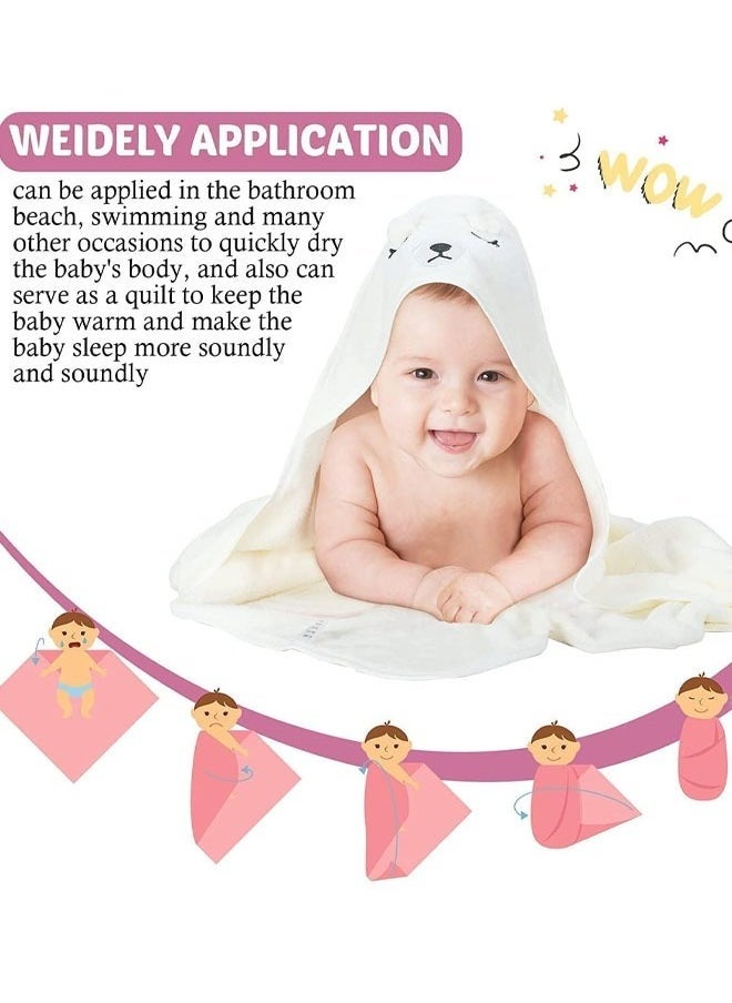 MLADEN Baby Bath Blanket Soft Cozy Flannel Kids Throw Blanket Hooded Baby Towel Premium Soft Bath Towel Ultra Absorbent Bath Towel Baby Stuff Shower Gifts for Boy and Girl （White）  - Image 3