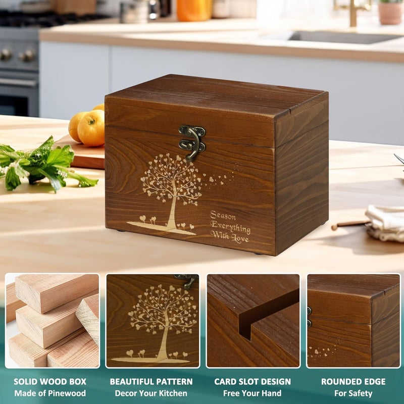 CypherX Vintage Recipe Box, Wooden Recipe Cards and Box Set, Recipe Organizer w/ 50 Blank Cards and 8 Wood Dividers, Perfect Housewarming, Bridal Shower Gift, Vintage Brown - Image 2
