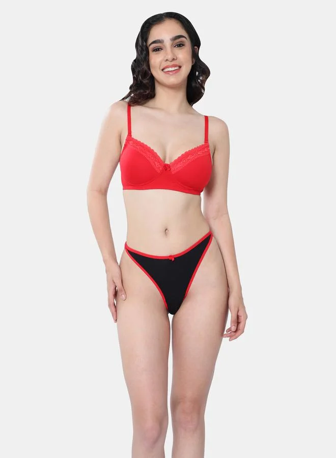 Envie Padded Plunge Cotton Lace Insert Bra by Styli
