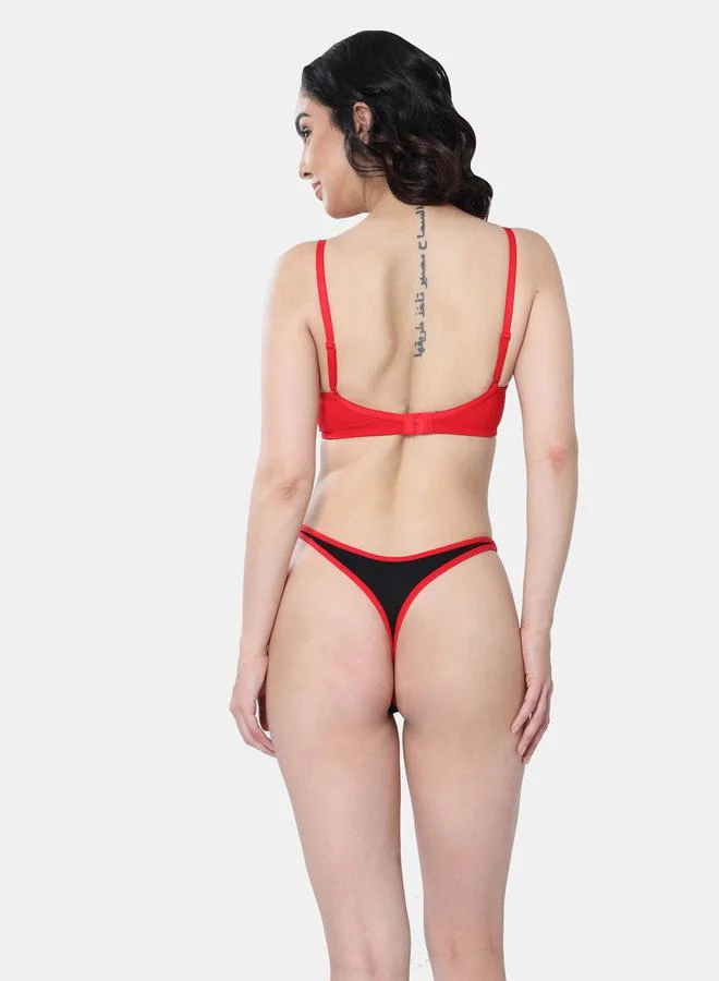 Envie Padded Plunge Cotton Lace Insert Bra by Styli