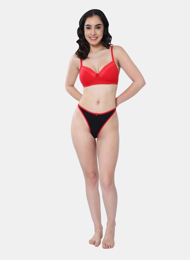 Envie Padded Plunge Cotton Lace Insert Bra by Styli - Image 3