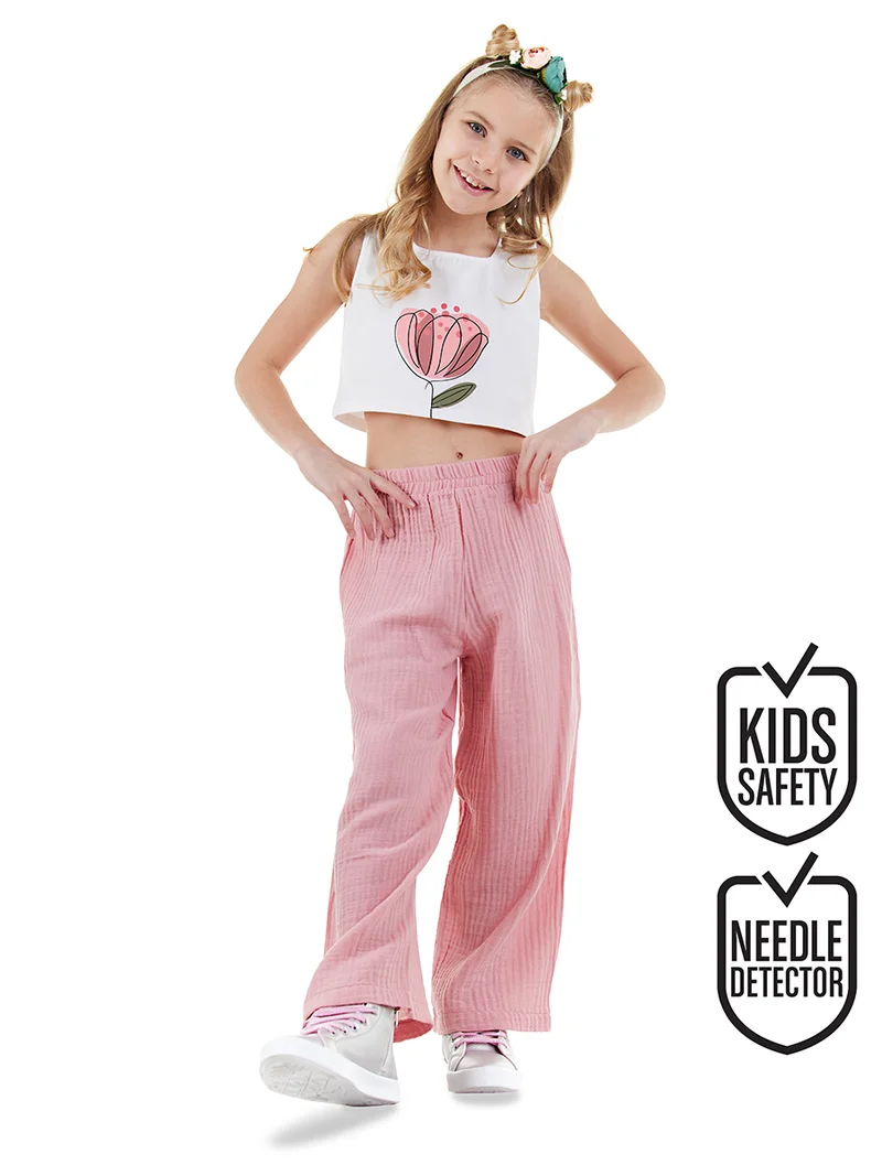 دينوكيدس طقم بلوزة قصيرة وبنطلون موسلين للبنات