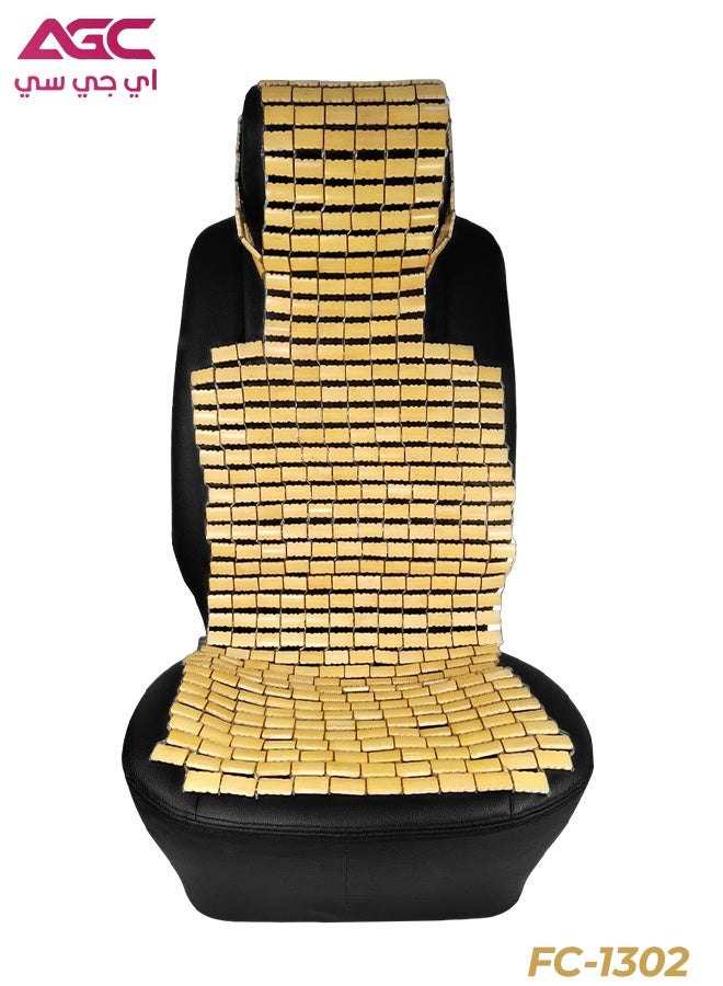 AGC Wooden Beaded Car Seat Cushion FC-1302 Full Back and Seat Support Bead Mat for Car, Truck, SUV & Office Chair Breathable Acupressure Design, Improves Circulation, Reduces Fatigue & Stress - Image 1
