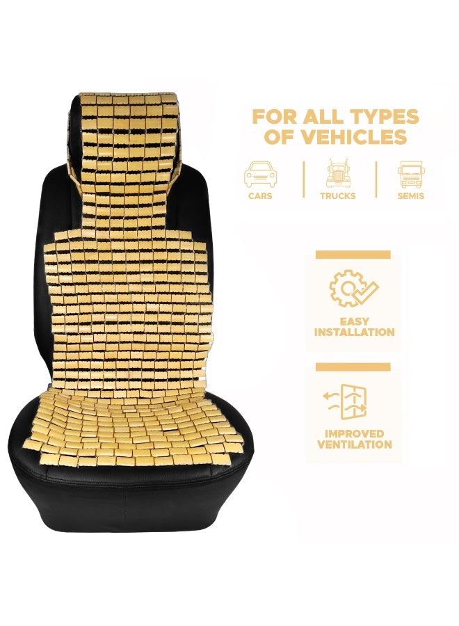 AGC Wooden Beaded Car Seat Cushion FC-1302 Full Back and Seat Support Bead Mat for Car, Truck, SUV & Office Chair Breathable Acupressure Design, Improves Circulation, Reduces Fatigue & Stress - Image 3